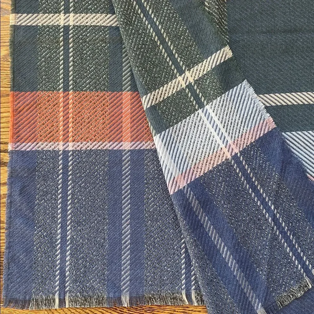 NWT Vince Camuto Wrap Scarf Shawl So Soft Blue Green Pink Silver Plaid Gorgeous